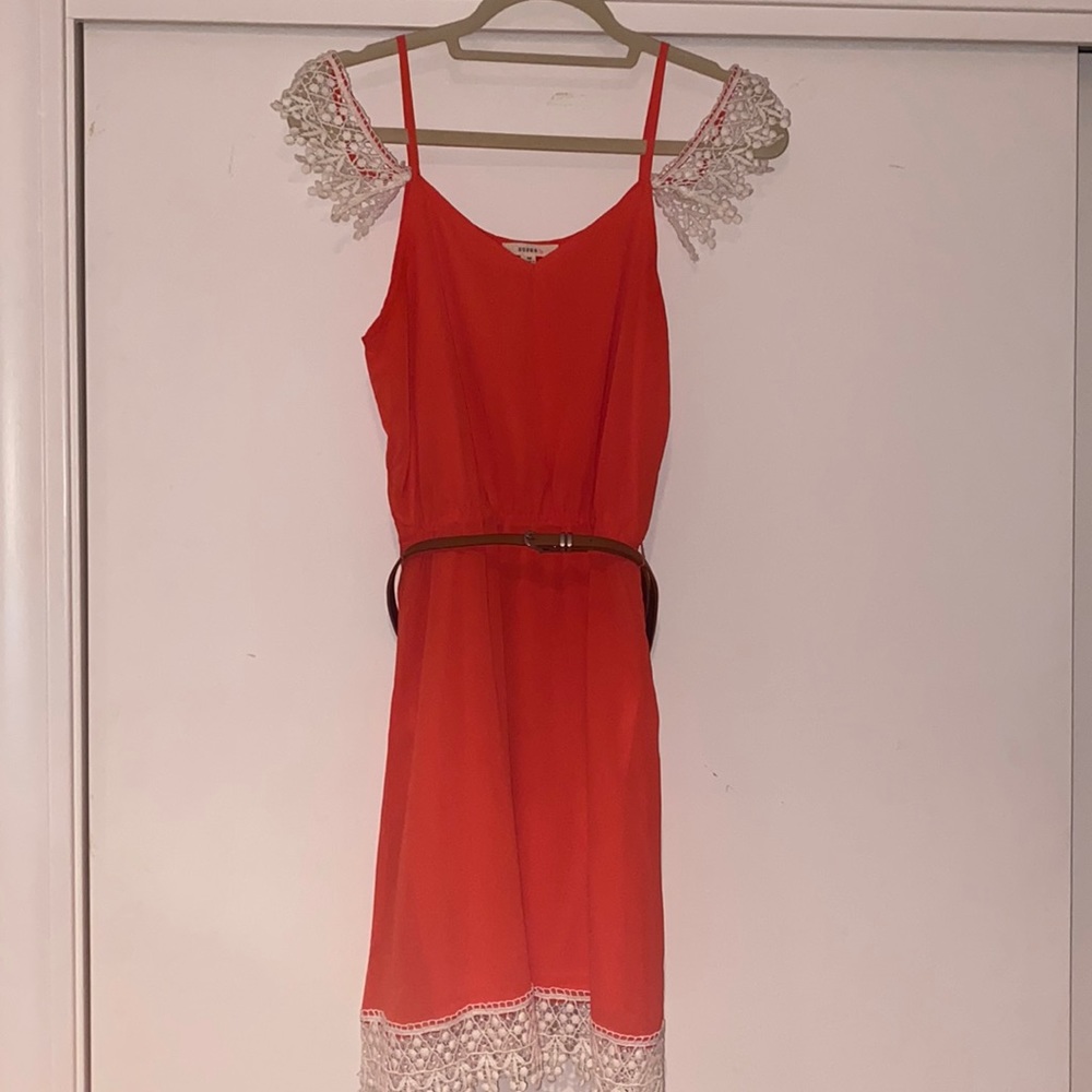 Orange dress with lace detail, size medium
